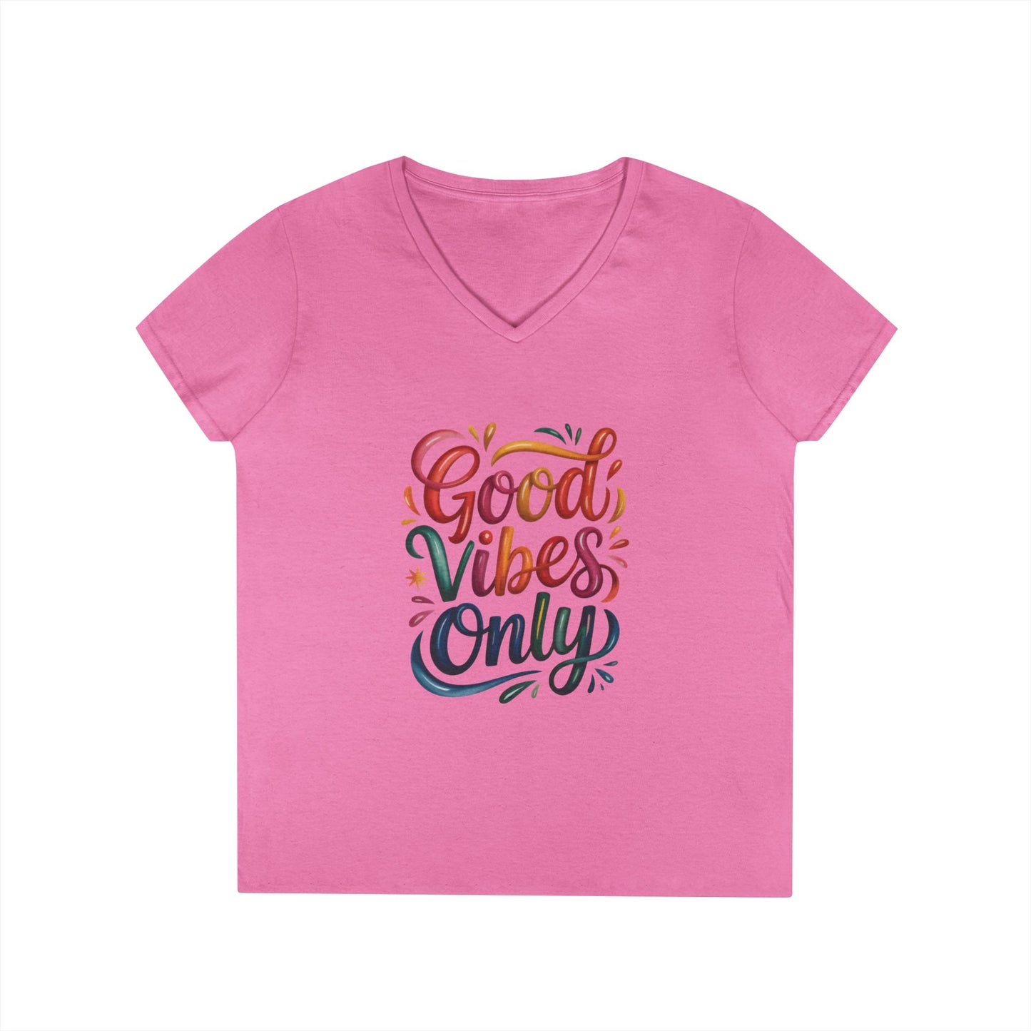 Good Vibes Only Ladies' V-Neck T-Shirt | Positive Message Tee, Casual Wear, Gift for Her, Summer Style, Feel Good Fashion, Positive Energy
