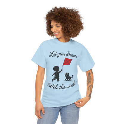Cute Kid and Cat Design T-Shirt, Playful Gift for Cat Lovers, Summer Style, Cat Lover T-Shirt, Gift for Cat Owners, Women's Cotton T-Shirt