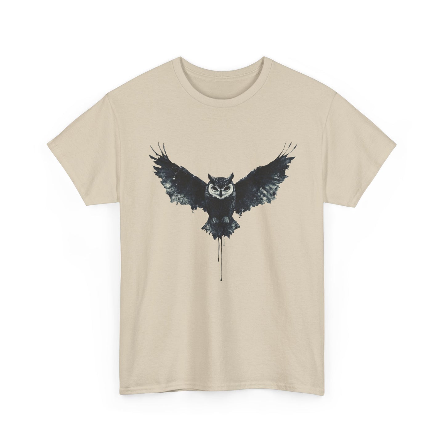Cool Owl Graphic Unisex Heavy Cotton Tee, Flying Owl Ink Art T-Shirt, Nature Lover Gift, Animal Print Tee, Gothic Bird Graphic Tee