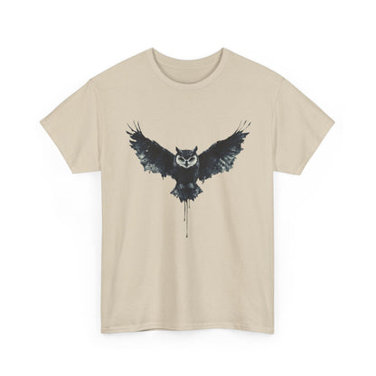 Cool Owl Graphic Unisex Heavy Cotton Tee, Flying Owl Ink Art T-Shirt, Nature Lover Gift, Animal Print Tee, Gothic Bird Graphic Tee