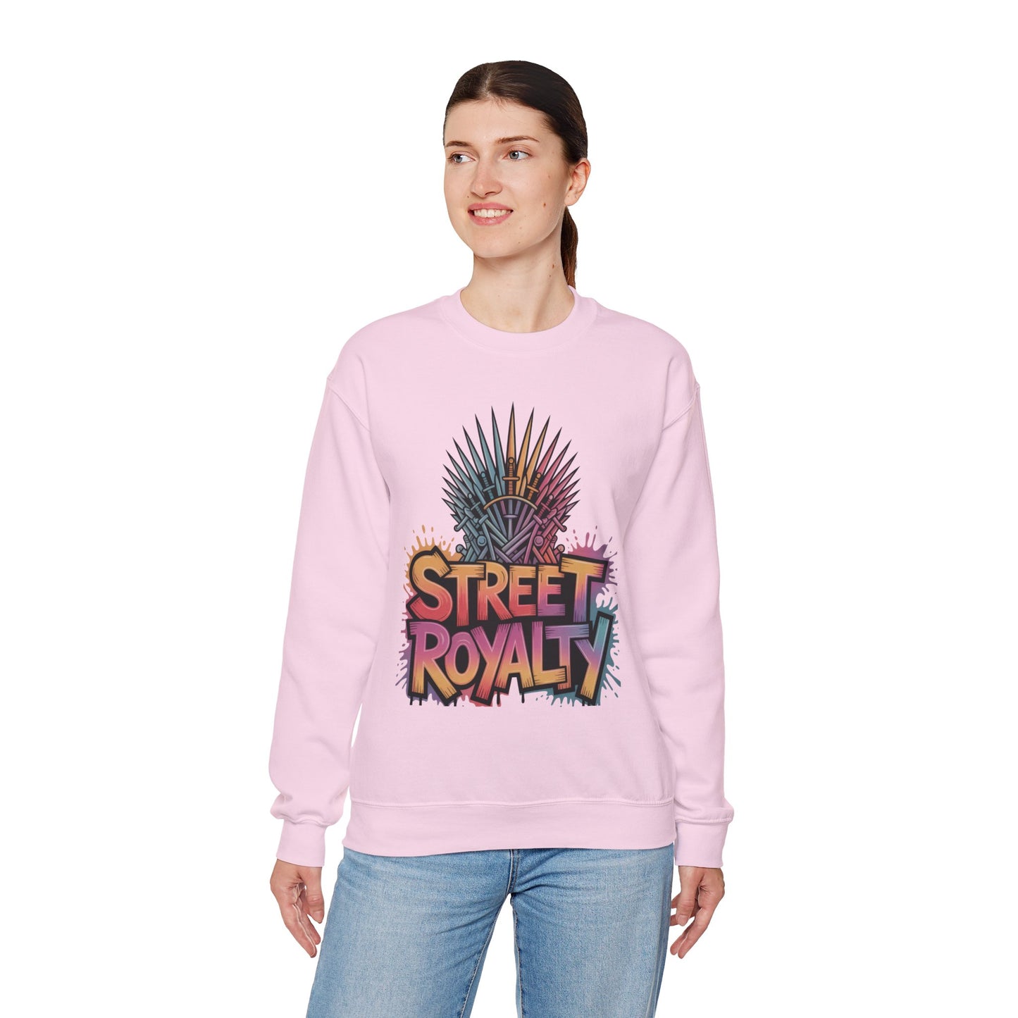 Street Royalty Women's Crewneck Sweatshirt, Graffiti Crown Graphic Pullover, Urban Streetwear Top