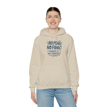 Chaos Is My Strategy Hooded Sweatshirt, Women's Pullover for Stress Relief, No Plan No Panic, Cute Winter Layering for Women, Humorous Gift