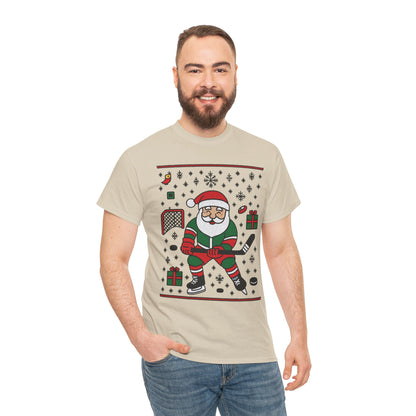 Hockey Santa Men's Christmas T-Shirt, Funny Sports Holiday Tee