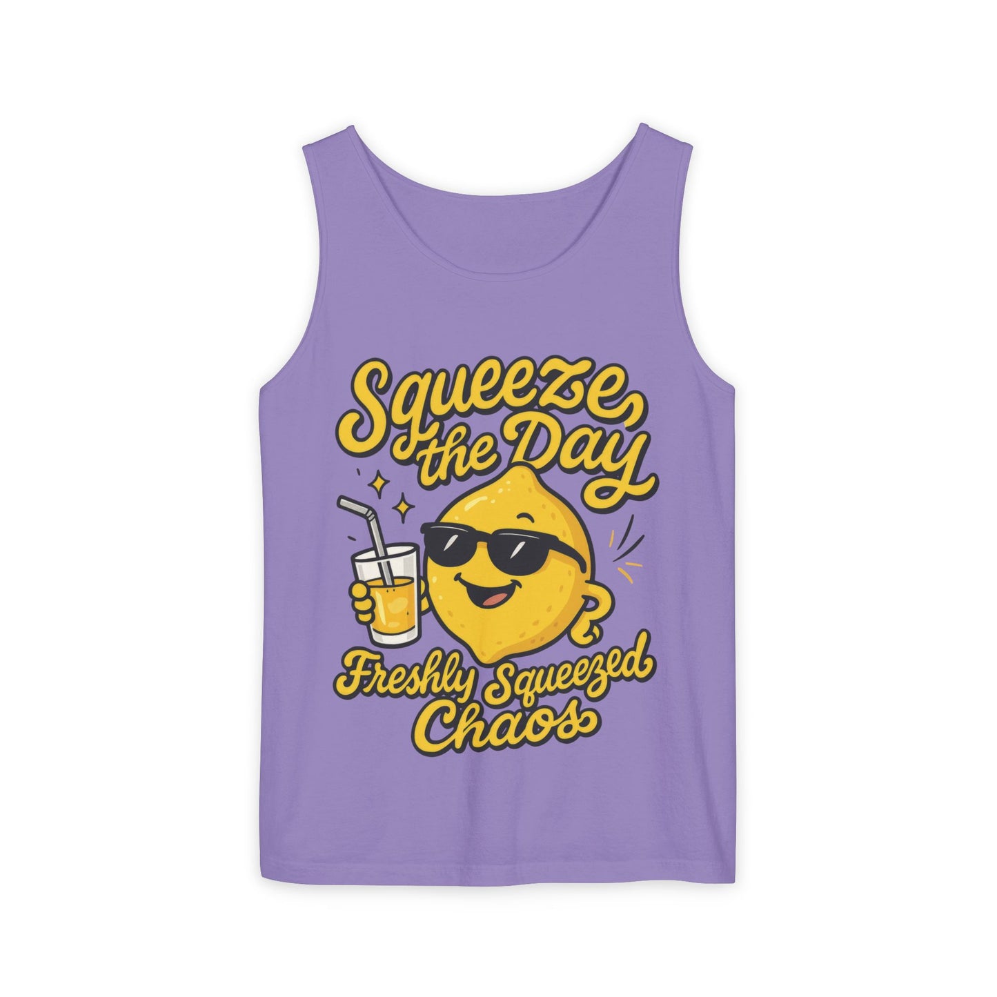 Squeeze The Day Womens Tank Top - Funny Lemon Pun Shirt - Freshly Squeezed Chaos Summer Citrus Top, Casual Beachwear, Fun Summer Apparel