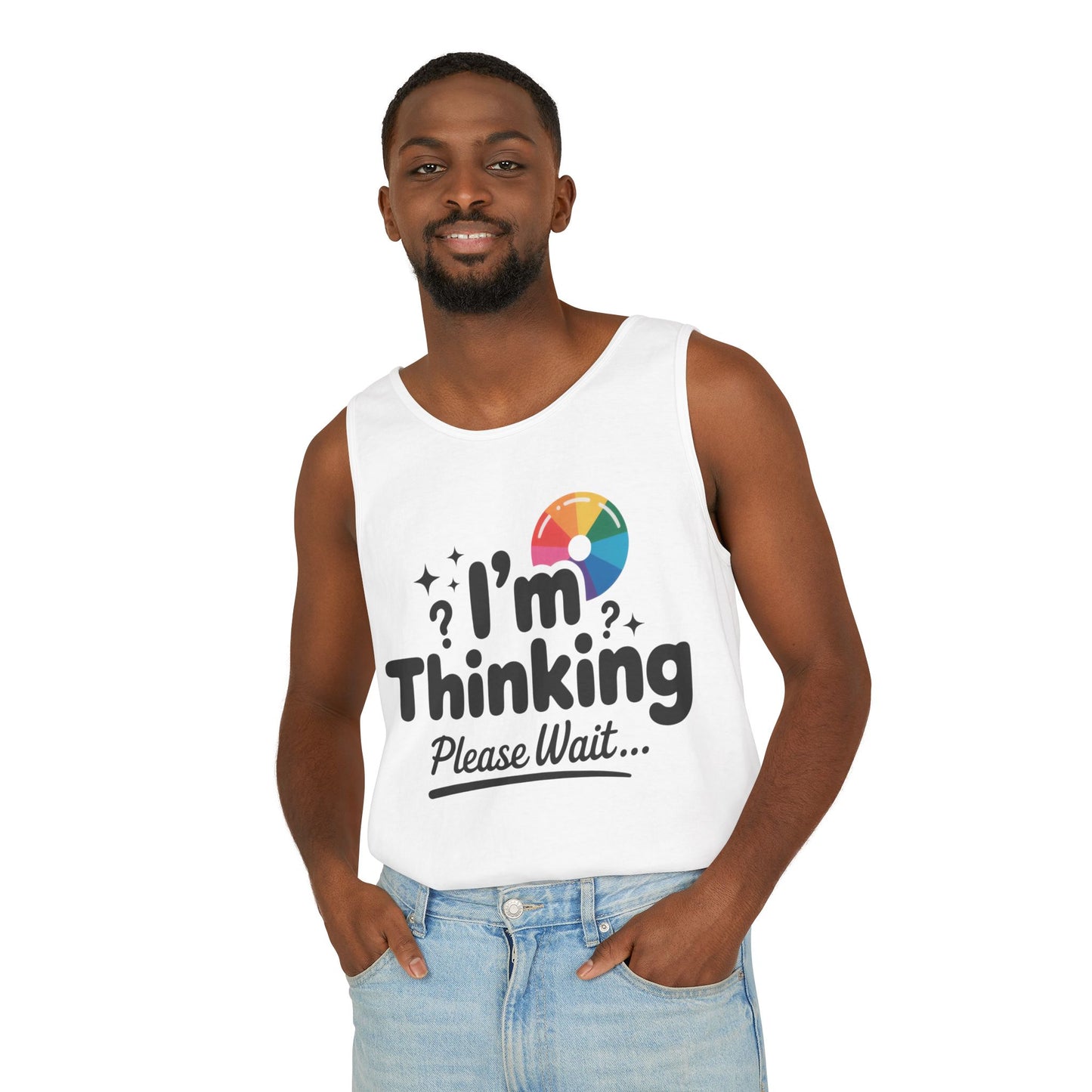 Funny - Im Thinking Please Wait - Mens Tank Top, Cute Geeky Gift for Introverts, Programmers, Designers, Fun Humor Shirt, Gift for Adults