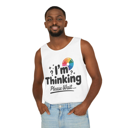 Funny - Im Thinking Please Wait - Mens Tank Top, Cute Geeky Gift for Introverts, Programmers, Designers, Fun Humor Shirt, Gift for Adults