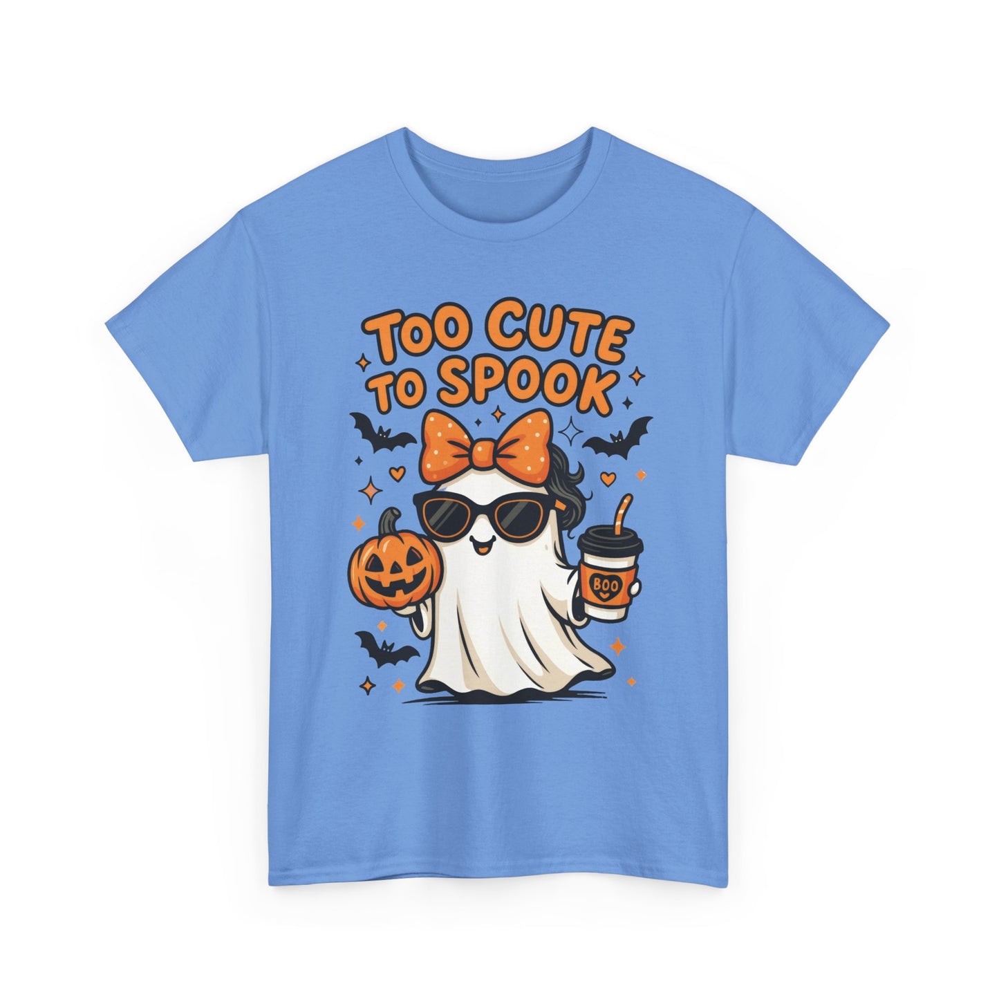 Too Cute To Spook Women's T-Shirt, Cute Ghost Pumpkin Coffee Halloween Graphic Tee
