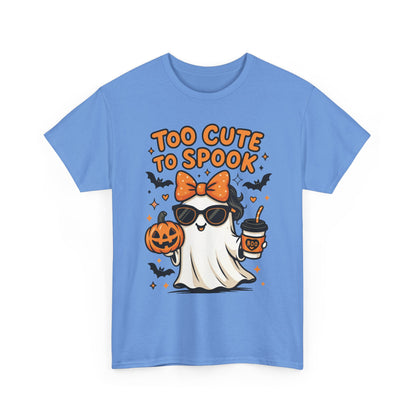 Too Cute To Spook Women's T-Shirt, Cute Ghost Pumpkin Coffee Halloween Graphic Tee