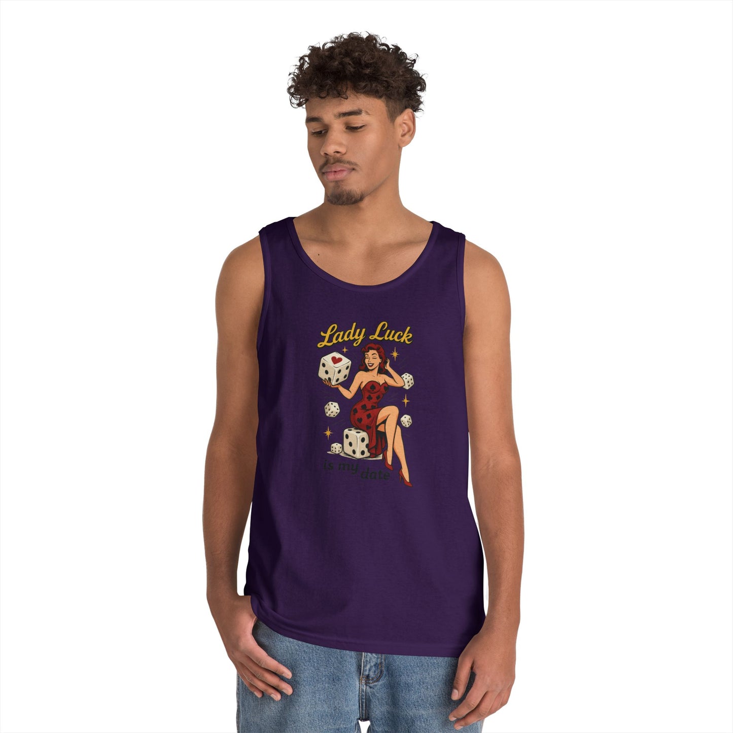 Lucky Me Tank Top, Retro Lady Luck Tee for Men, Gambling & Dice Themed Tee, Vintage Pin-Up Vegas Gift, Good Luck Gifts, for Luck Enthusiasts
