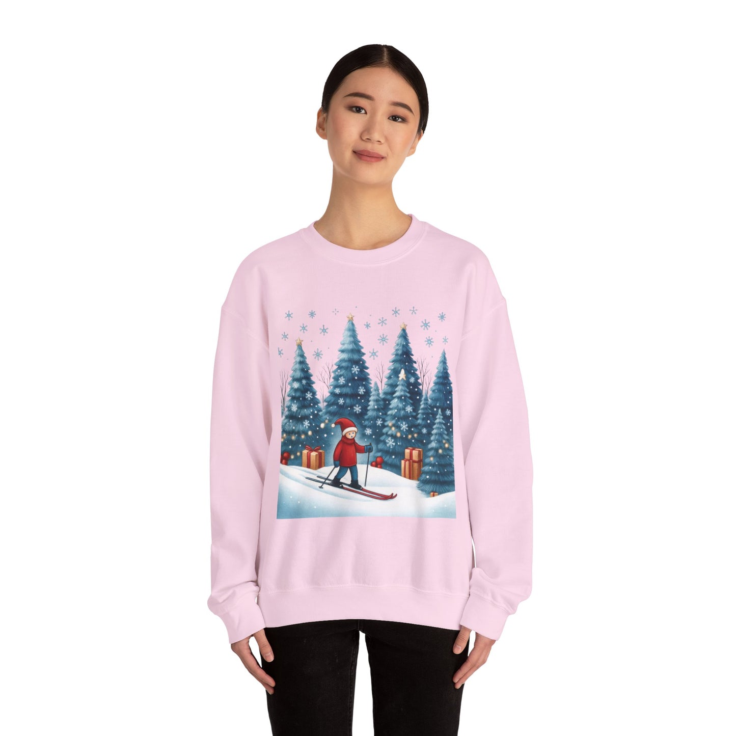 Womens Christmas Skiing Sweatshirt, Cozy Winter Holiday Pullover, Women's Heavy Blend™ Crewneck Sweatshirt