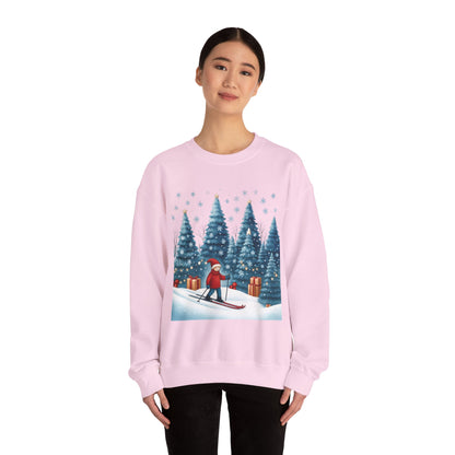 Womens Christmas Skiing Sweatshirt, Cozy Winter Holiday Pullover, Women's Heavy Blend™ Crewneck Sweatshirt
