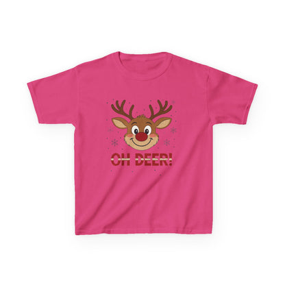Girls Oh Deer Christmas T-Shirt, Cute Reindeer Kids Holiday Tee