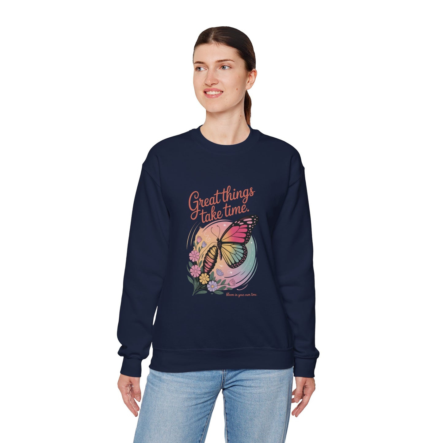 Inspirational Butterfly Sweatshirt - Great Things Take Time, Cozy Unisex Crewneck, Perfect Gift for Nature Lovers, Relaxed Style, [...]