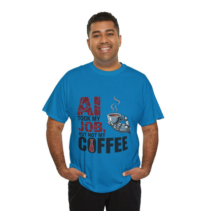 Men's AI Coffee T-Shirt, Funny Robot Humor Graphic Tee, Geek Job Joke Shirt for Him, Men's Heavy Cotton Tee, Sarcastic Work Shirt