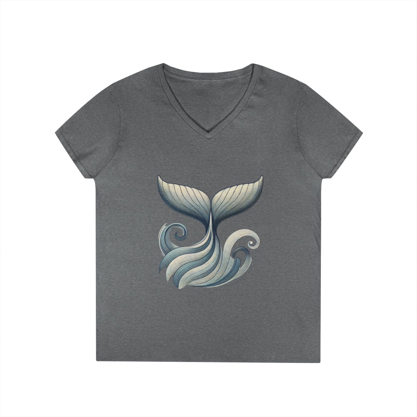 Whale Tail Ocean Wave Graphic V-Neck T-Shirt, Unisex Heavy Cotton Shirt for Sea Lovers, Ocean Lover Shirt, Summer Fashion Tee Gift