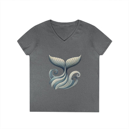 Whale Tail Ocean Wave Graphic V-Neck T-Shirt, Unisex Heavy Cotton Shirt for Sea Lovers, Ocean Lover Shirt, Summer Fashion Tee Gift