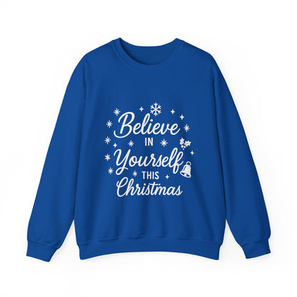 Women's Believe in the Magic Christmas Sweatshirt, Cozy Holiday Santa Hat Pullover, Women's Heavy Blend™ Crewneck Sweatshirt