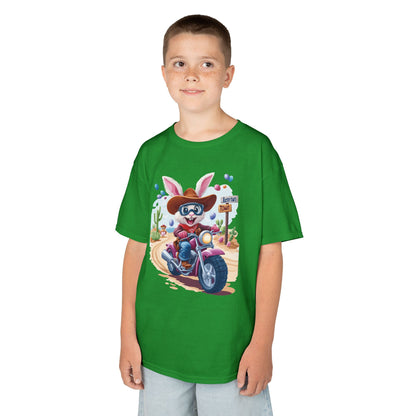 Biker Bunny Kids Tee - Fun Easter Shirt for Boys & Girls, Cute Spring Outfit with Motorcycle Rabbit Heavy Cotton Toddler T-Shirt Bunny Rider
