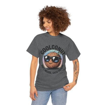 Coolconut Women's Heavy Cotton Tee, Fun Casual Shirt, Gift for Coconut Lovers, Summer Vibes Tee, Soft Inside Sass Outside Shirt