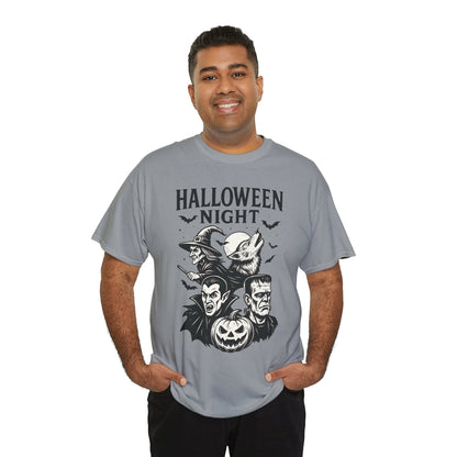 Halloween Night Men's T-Shirt, Classic Monsters Graphic Tee, Witch, Vampire, Frankenstein, Werewolf