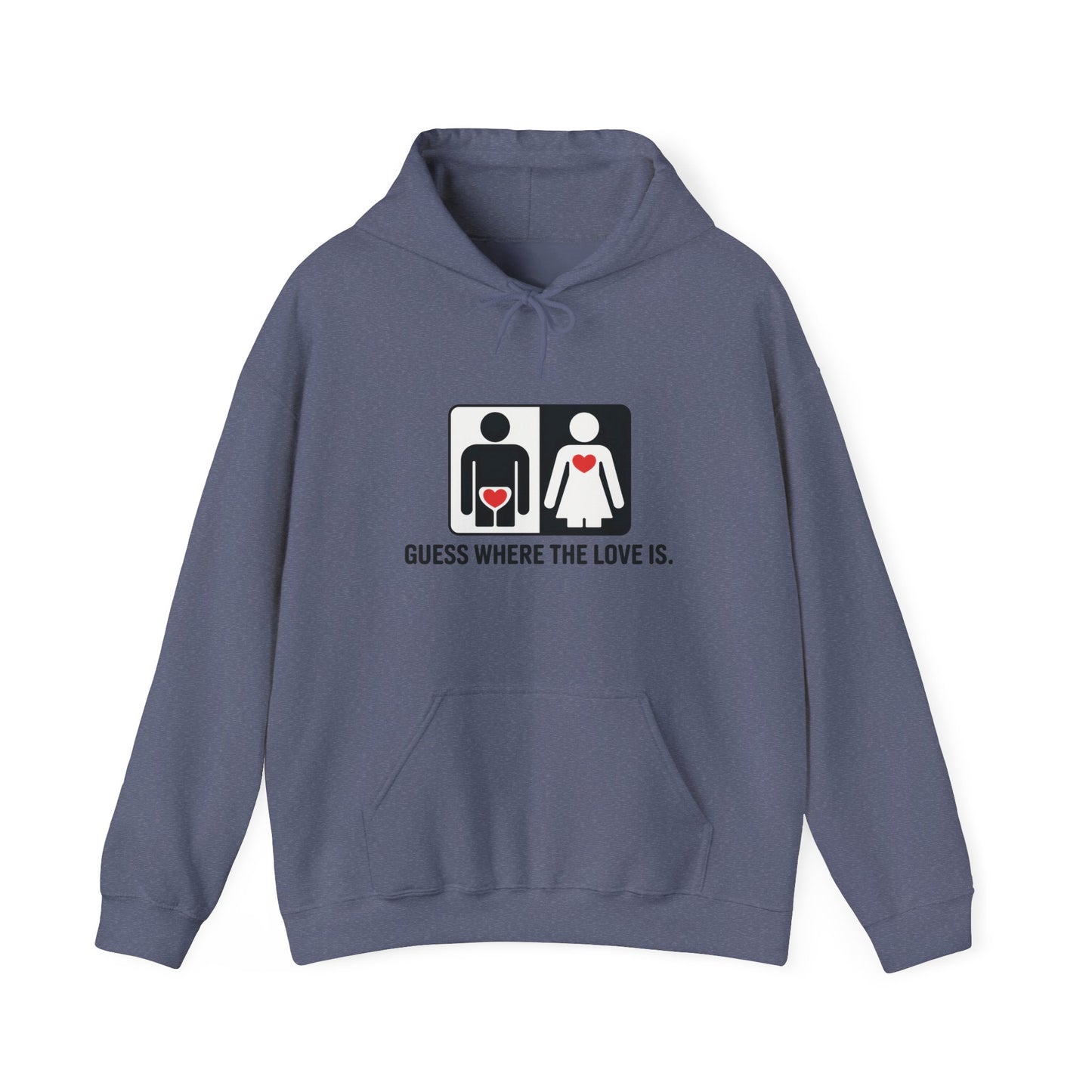 Cute Guess Where The Love Is Mens Hoodie, Sweatshirt for Couples, Valentines Day Gift, Relationship Humor Hoodie, Bold Love Joke Hoodie