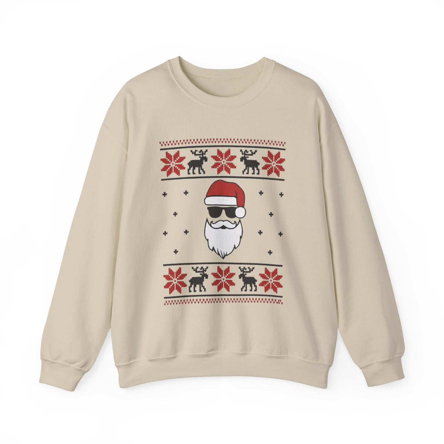 Cool Santa Men's Sweatshirt, Funny Knit Look Pullover, Retro Christmas Sweater Style