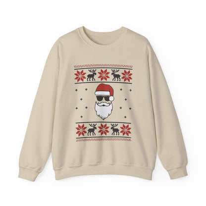 Cool Santa Men's Sweatshirt, Funny Knit Look Pullover, Retro Christmas Sweater Style