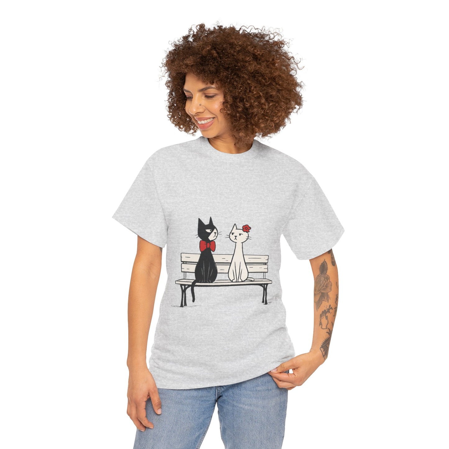 Cute Cat Lovers Tee, Womens Heavy Cotton Tee for Pet Owners, Funny Cat Shirt, Gift for Cat Lovers, Casual T-Shirt, Animal Art Tee