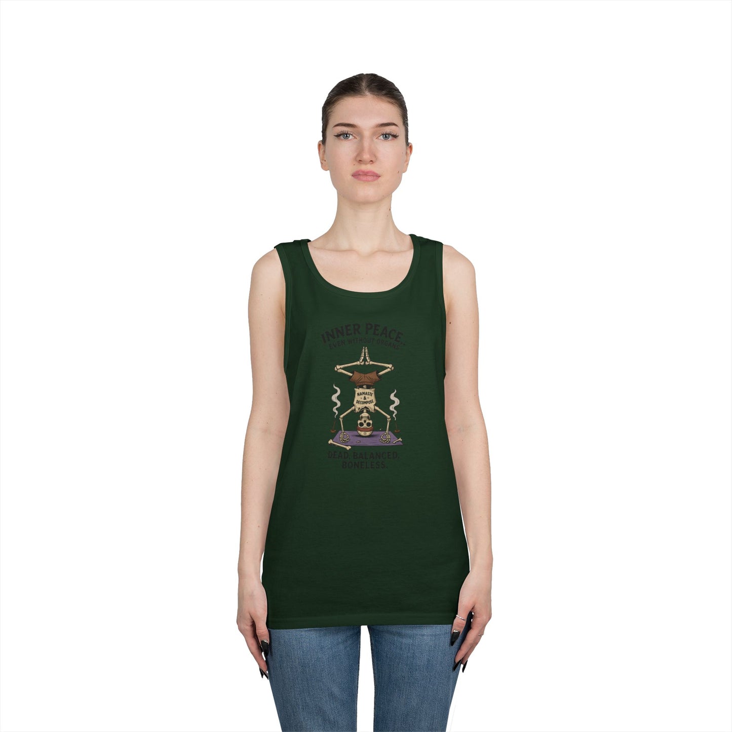 Inner Peace Skeleton Yoga Unisex Tank Top, Dark Humor Meditation Tee, Gift for Mindfulness Lovers, Yoga Shirt, Peaceful Vibes
