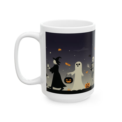 Halloween Night Parade Mug, Witches, Ghosts, Skeletons, Spooky Night Coffee Cup, Gothic Fall Gift for Her - HimCeramic Mug, (11oz, 15oz)