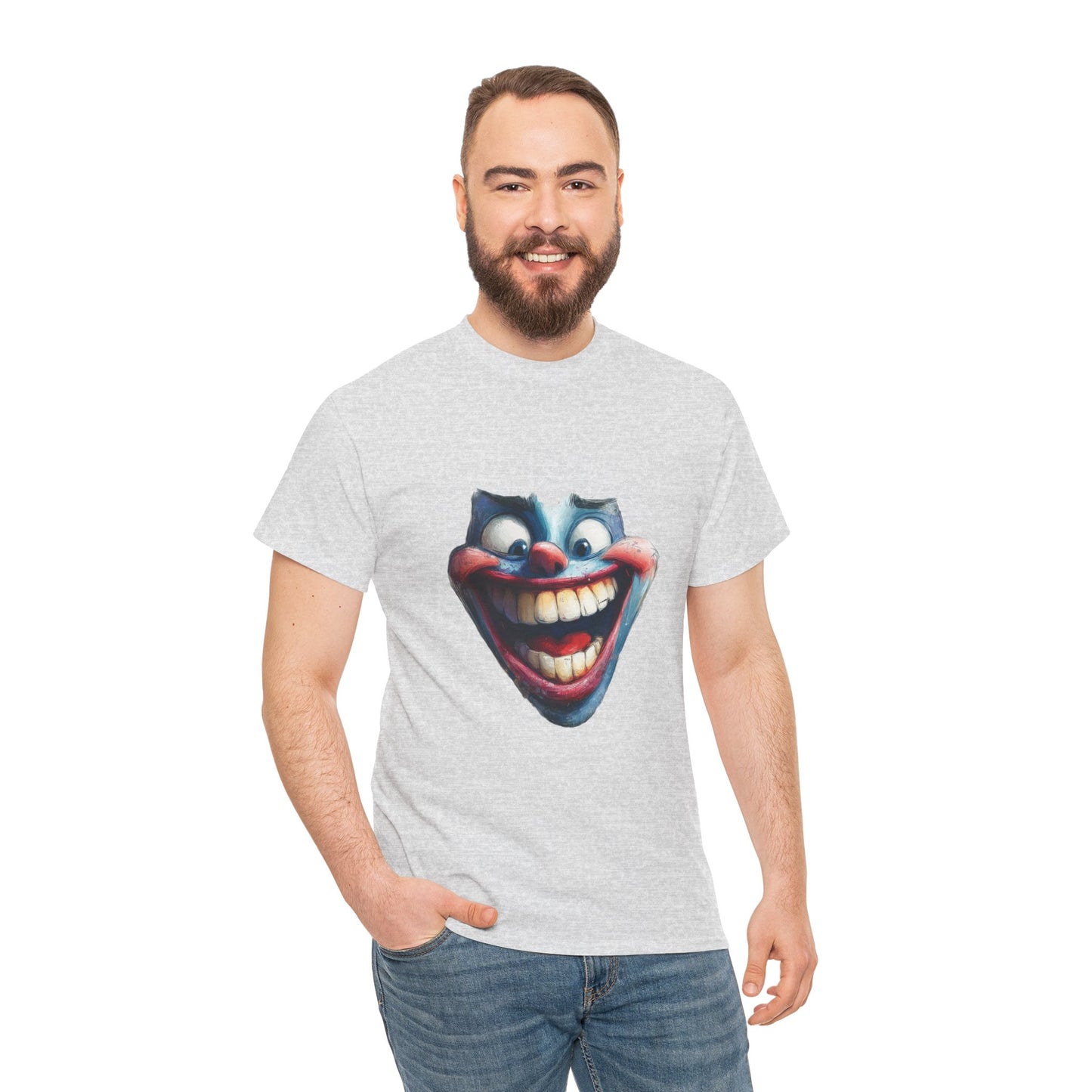 Funny Clown Face Unisex Heavy Cotton Tee, Creepy Clown Face T-Shirt, Humor T-Shirt,Clown Theme Shirt, Funny Horror Graphic Tee