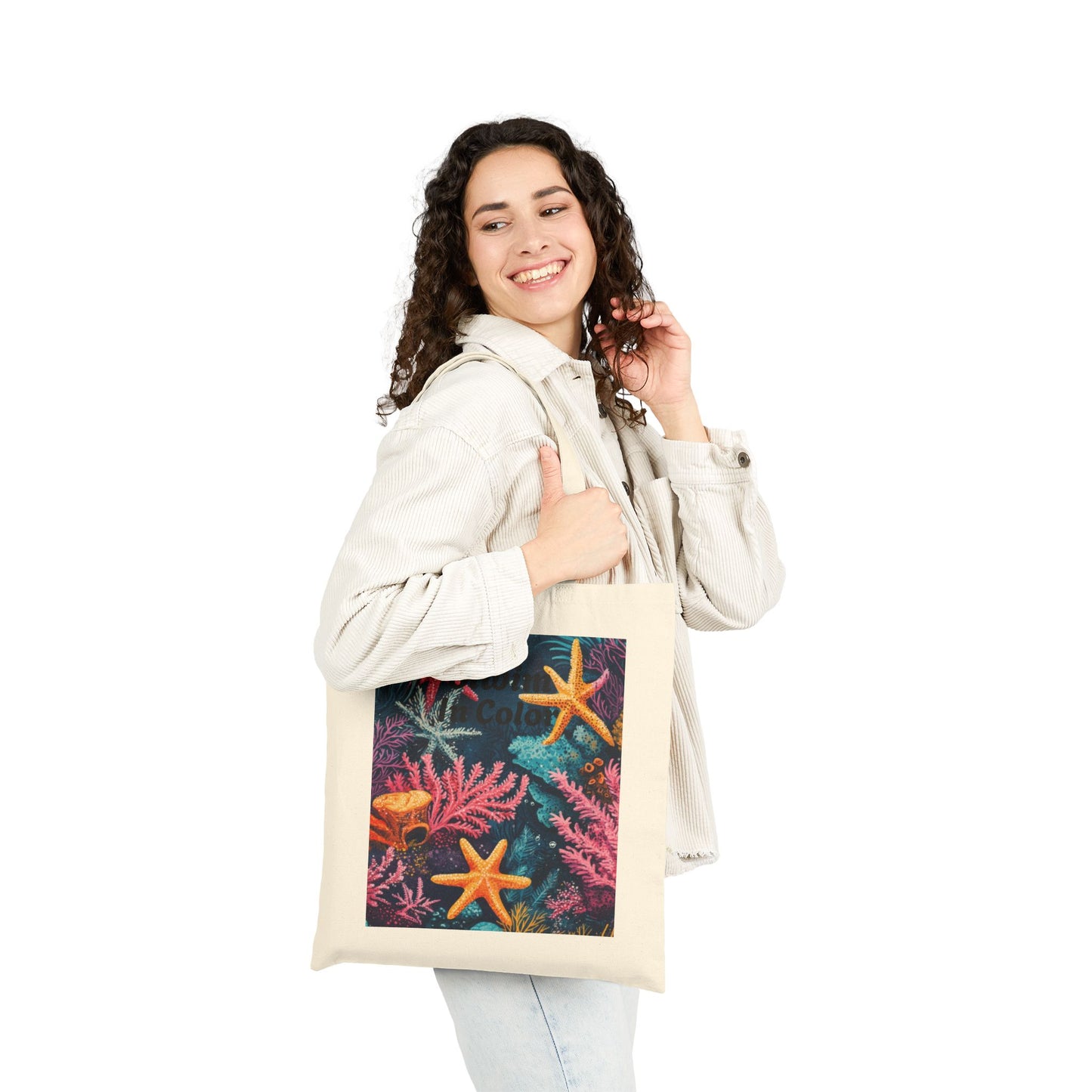 Ocean-Inspired Cotton Canvas Tote Bag, Artistic Starfish Design, Eco-Friendly Carryall, Beach Day Essential, Summer Gift, Boho Style