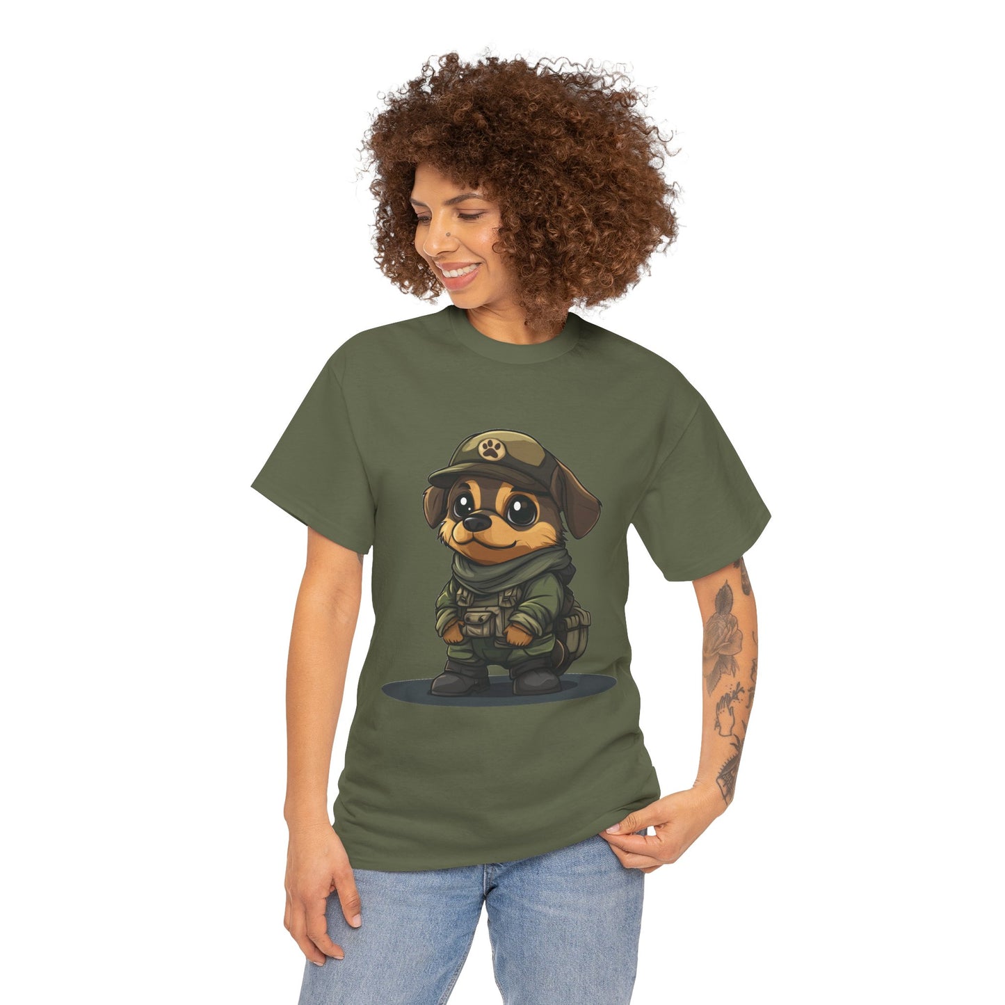 Funny Dog Soldier Tee, Cute Military Dog Cartoon Unisex Heavy Cotton Tee , Pet Lover Gift, Gift for Dog Owners, Gift for Army Fans
