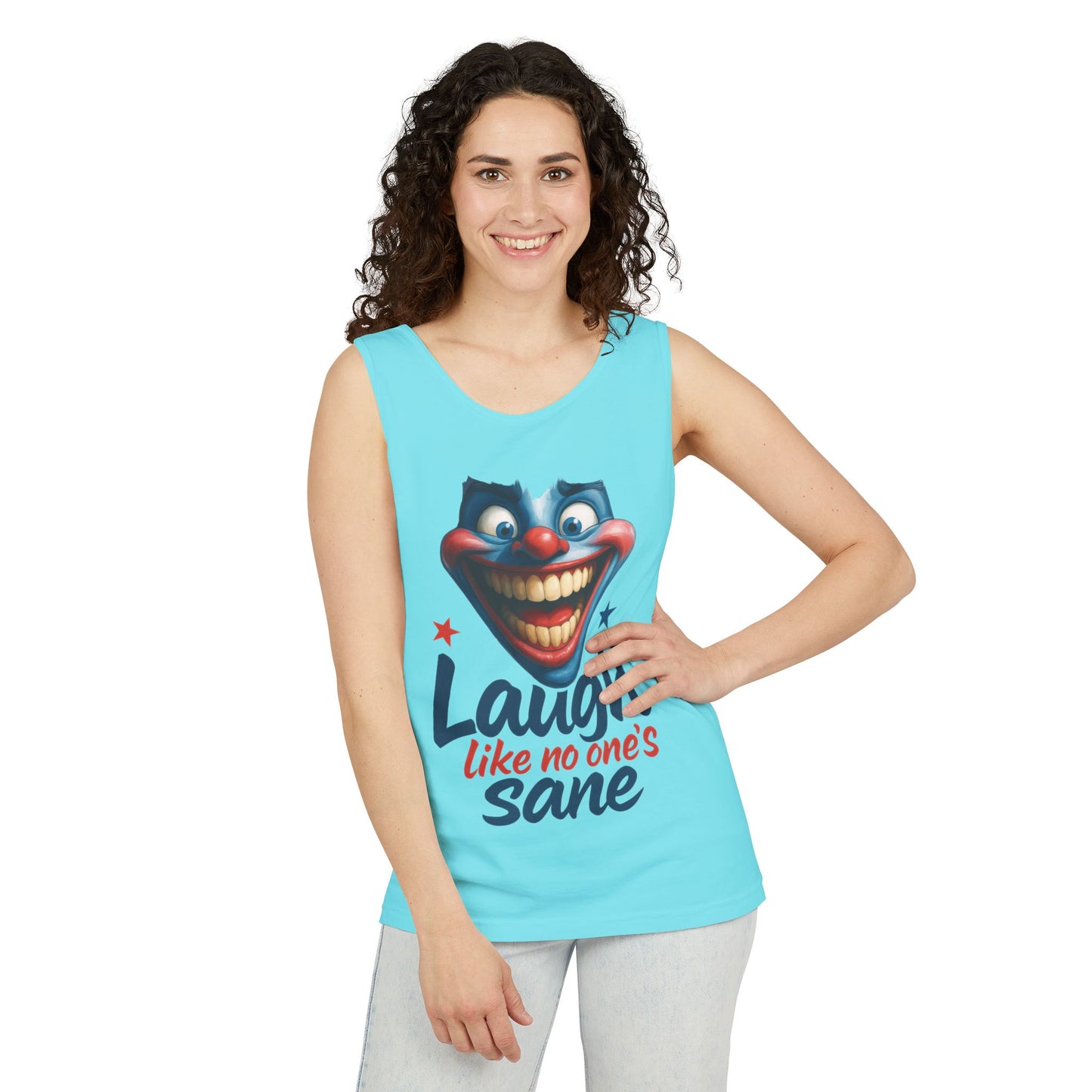 Laugh Out Loud Unisex Tank Top, Funny Graphic Top, Humor Shirt, Summer Apparel, Gift for Clowns, Party Wear