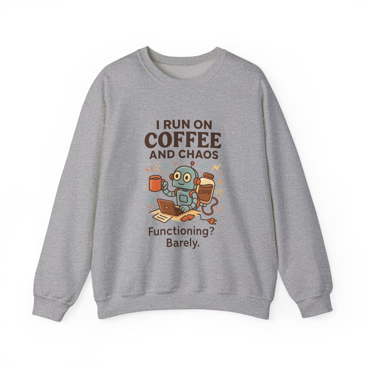 Coffee and Chaos Crewneck Sweatshirt, Funny Sweatshirt for Coffee Lovers, Unisex Gift, Cozy Everyday Wear, Ideal for Holidays