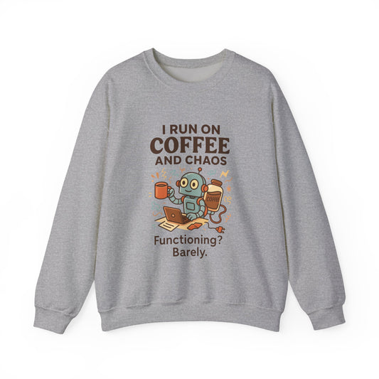 Coffee and Chaos Crewneck Sweatshirt, Funny Sweatshirt for Coffee Lovers, Unisex Gift, Cozy Everyday Wear, Ideal for Holidays