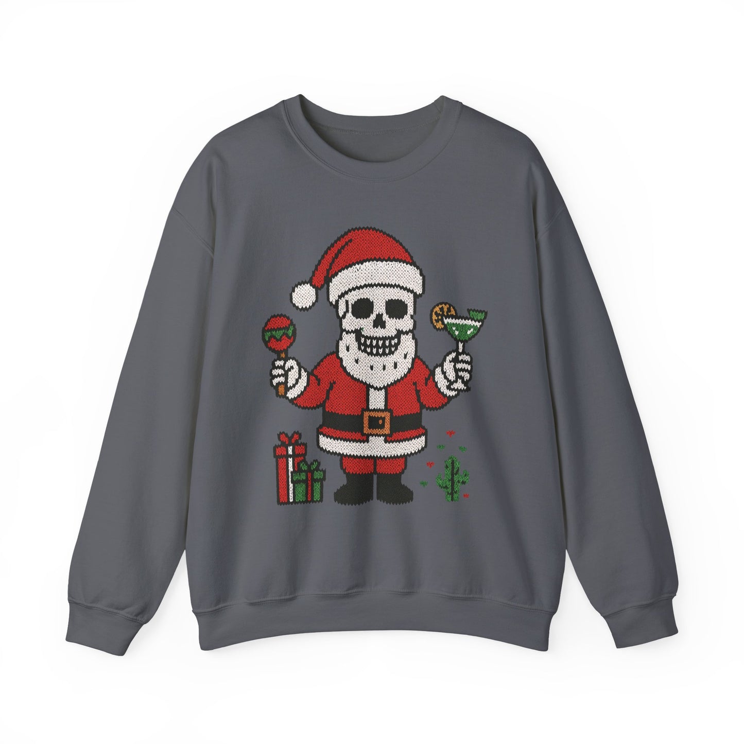 Funny Santa Skull Christmas Men's Sweatshirt, Holiday Margarita Pullover