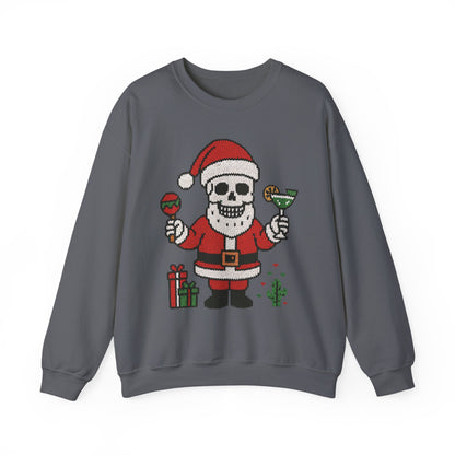 Funny Santa Skull Christmas Men's Sweatshirt, Holiday Margarita Pullover