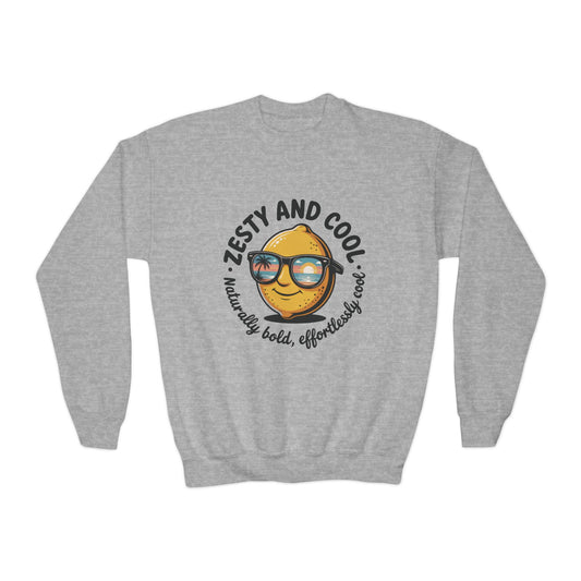 Zesty and Cool Youth Crewneck Sweatshirt, Casual Kidswear, Trendy Youth Fashion, Gift for Birthdays, Fun Daily Wear, Summer Vibes