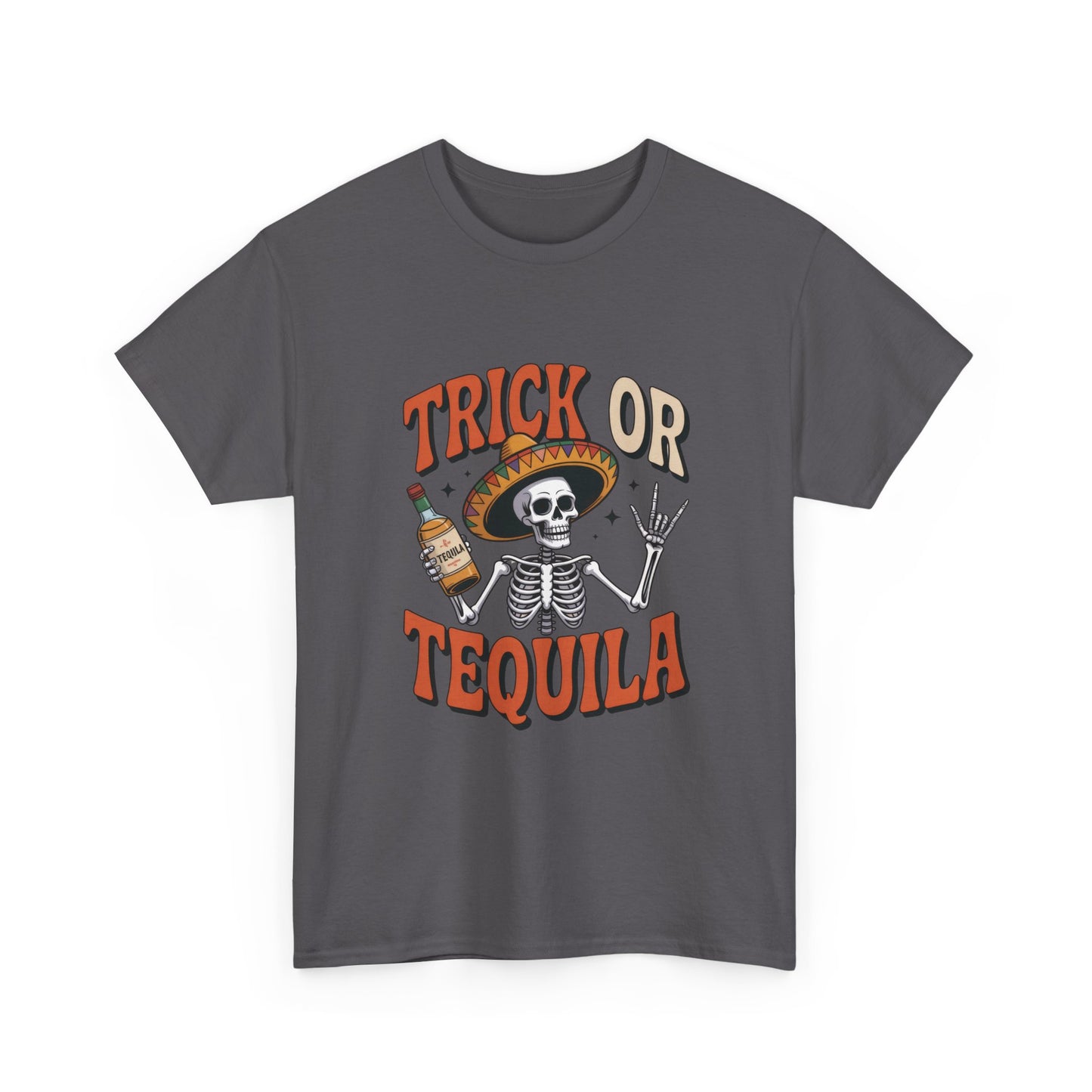 Trick or Tequila Skeleton Men's T-Shirt , Funny Halloween Drinking Party Tee for Men
