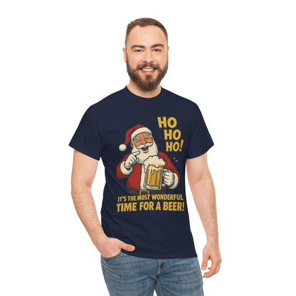 Funny Santa Beer Christmas T-Shirt, Men's Holiday Party Tee