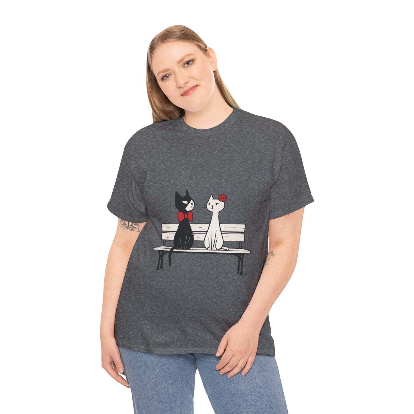 Cute Cat Lovers Tee, Womens Heavy Cotton Tee for Pet Owners, Funny Cat Shirt, Gift for Cat Lovers, Casual T-Shirt, Animal Art Tee