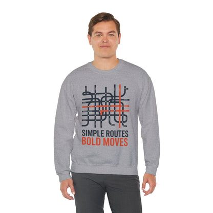 Men's Heavy Blend™ Crewneck Sweatshirt, Simple Routes Bold Moves Sweatshirt, Minimalist Metro Map Graphic Pullover