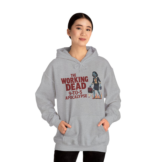 The Working Dead 9-to-5 Apocalypse Hoodie, Women's Horror Office Zombie Sweatshirt, Halloween Zombie Top, Halloween Work Top