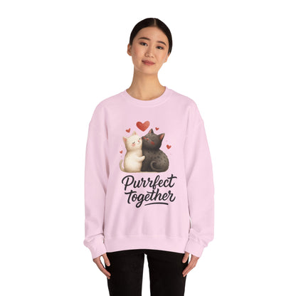 Cute Cat Couple Womens Sweatshirt, Purrfect Together Sweater, Gift for Cat Lovers, Cozy Crewneck for Valentine's Day, Animal Lover Apparel