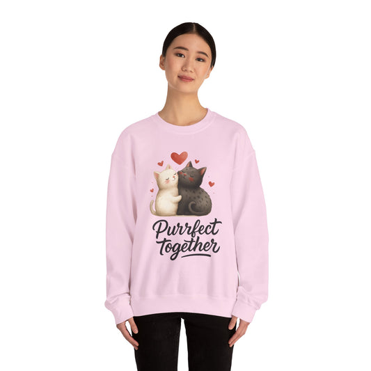 Cute Cat Couple Womens Sweatshirt, Purrfect Together Sweater, Gift for Cat Lovers, Cozy Crewneck for Valentine's Day, Animal Lover Apparel