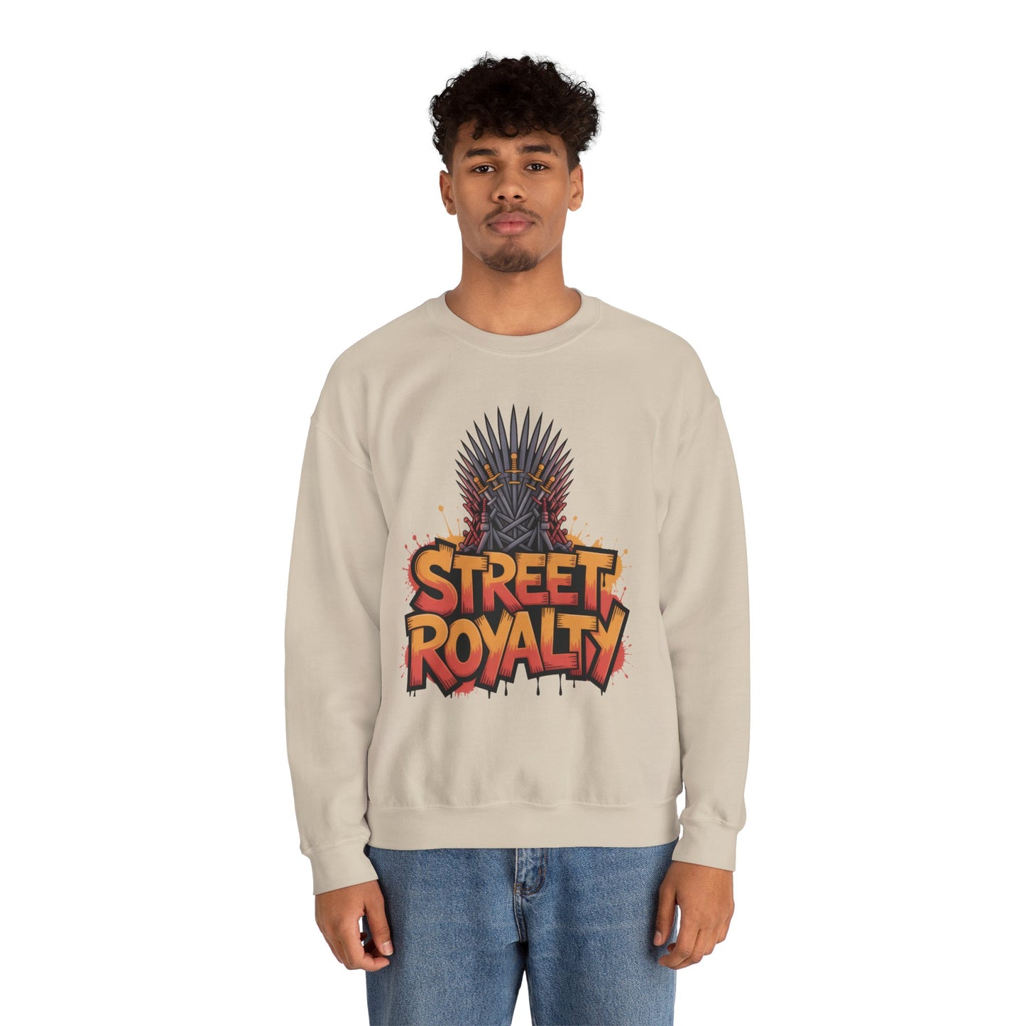 Street Royalty Men's Crewneck Sweatshirt, Graffiti Crown Graphic Pullover, Urban Streetwear Top for Men