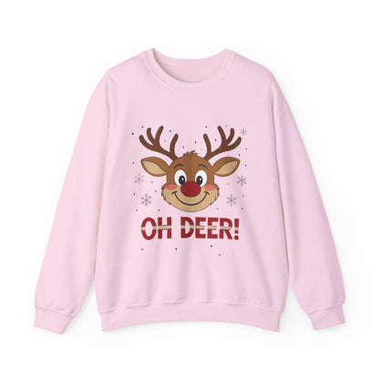 Womens Oh Deer Christmas Sweatshirt, Cute Reindeer Holiday Pullover, Women's Crewneck Sweatshirt