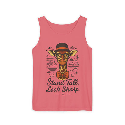 Giraffe Inspirational Tank Top, Stand Tall Look Sharp Shirt, Unisex Summer Apparel, Cute Animal Gift, Zoo Lover's Fashion