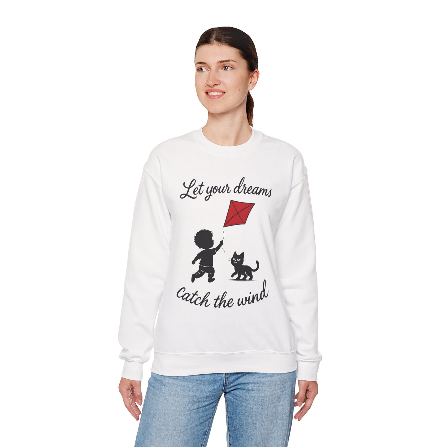 Dream Big Womens Crewneck Sweatshirt, Inspirational Gift, Cozy Lounge Wear, Cat Lover's Apparel, Kid's Motivation Sweatshirt
